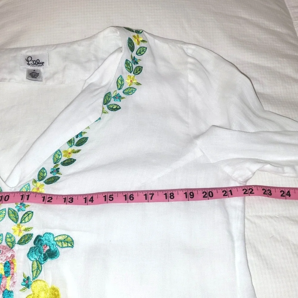 Lilly Pulitzer Amelia Island VTG Embroidered Floral White Linen Boho Tunic Top M - Picture 7 of 9